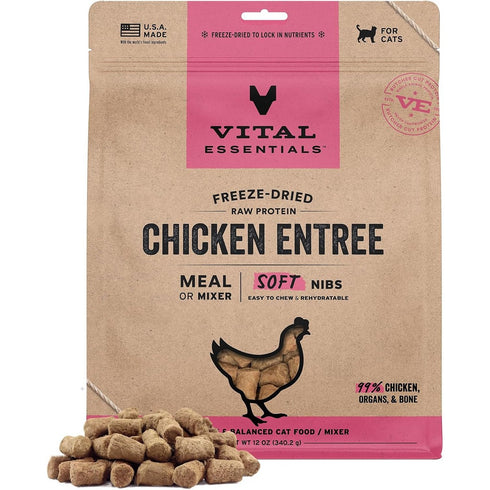 Vital Essentials Freeze Dried Soft Nibs Chicken Raw Cat Food 12oz - Poudre Pet & Feed Supply